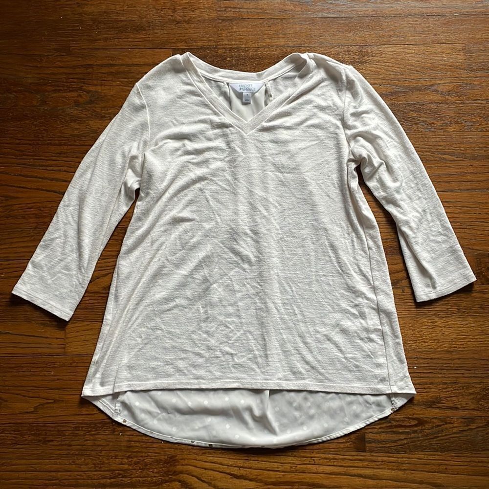 Stitch Fix Market & Spruce Ivory Split Back Sweater with Gold Polka Dots